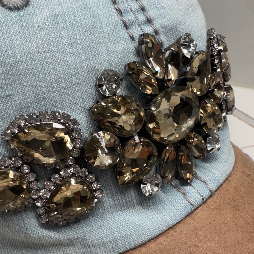 Chapel Hats Embellished Denim and Tan Cap NWT - Picture 2 of 11